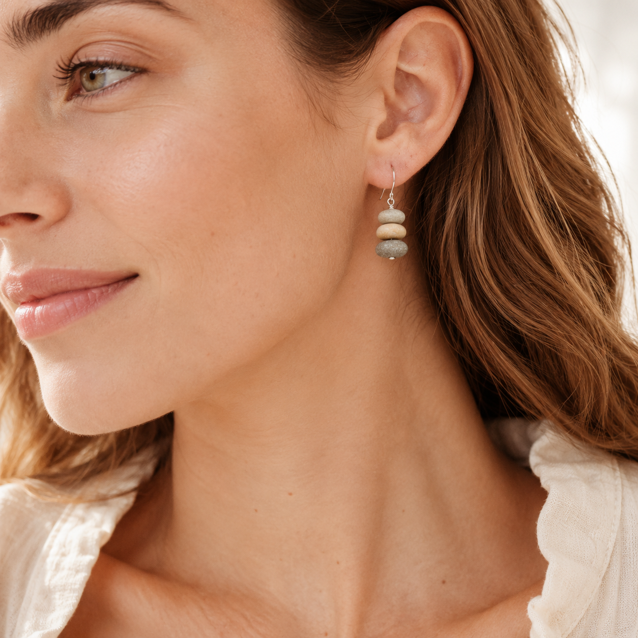 Stacked Beach Stone Drop Earrings