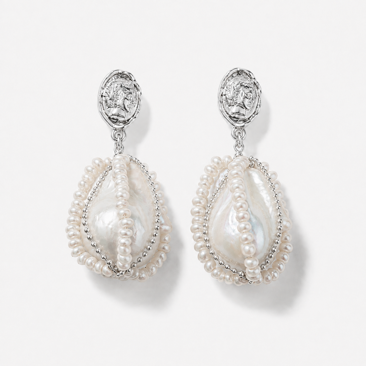 Vintage Coin Baroque Pearl Earrings