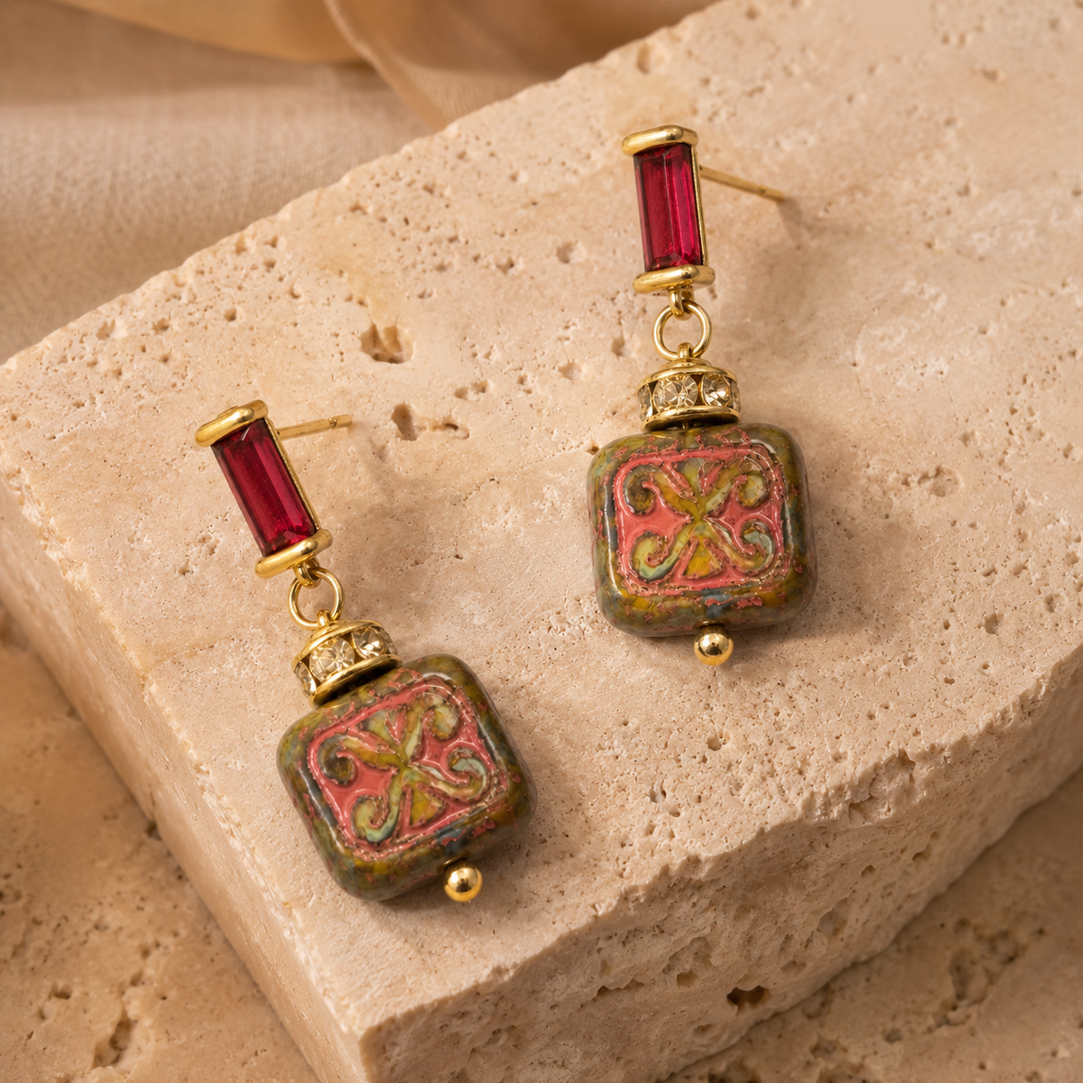 Hand-Painted Czech Glass Earrings