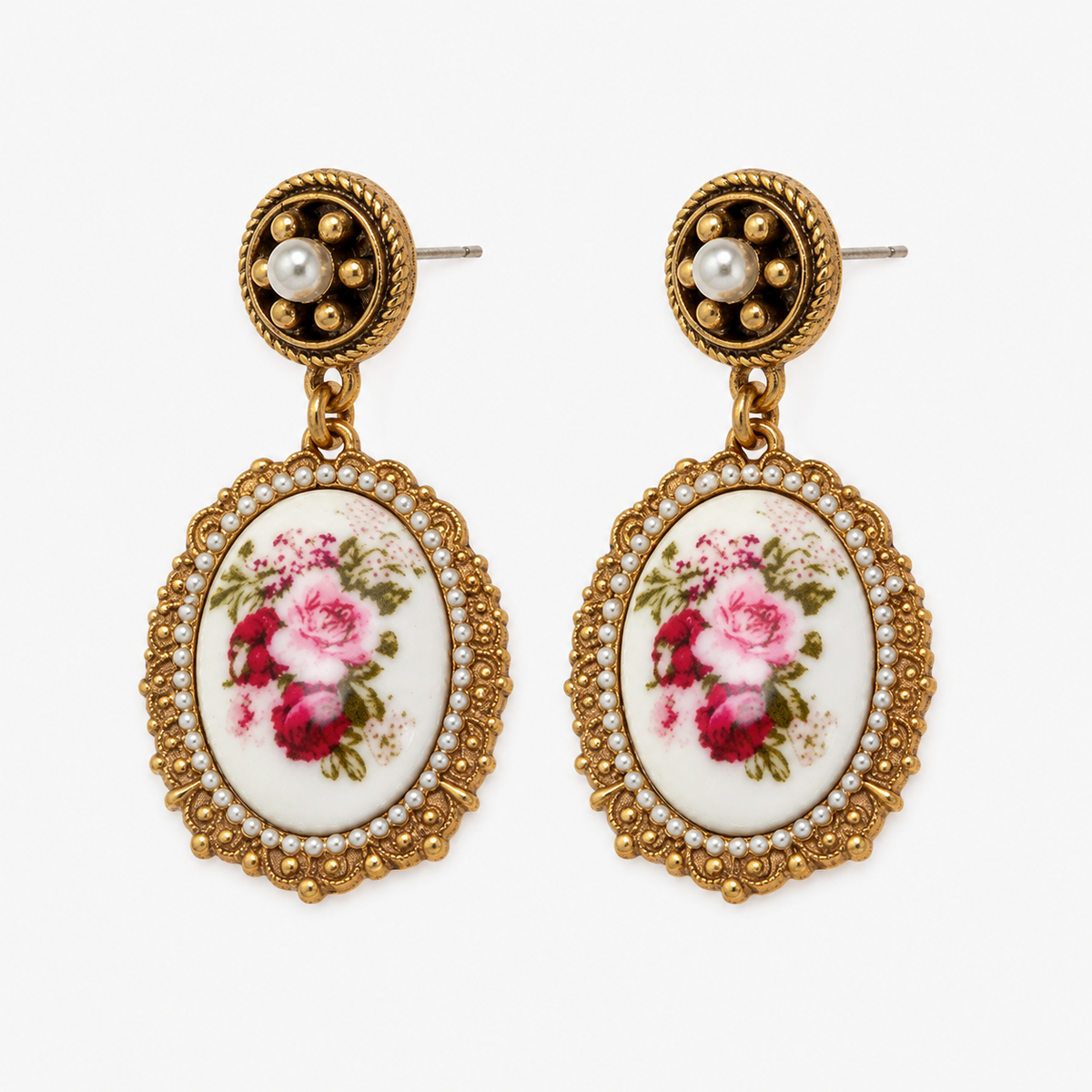 Vintage Rose Pendant Earrings
