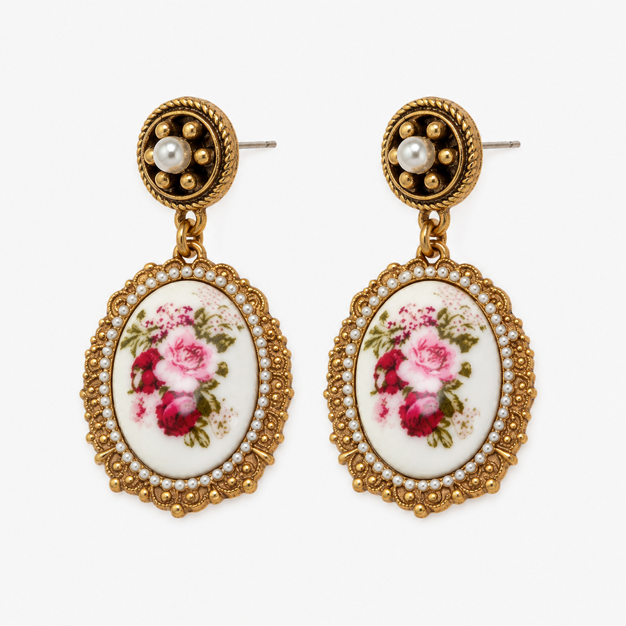 Vintage Rose Pendant Earrings