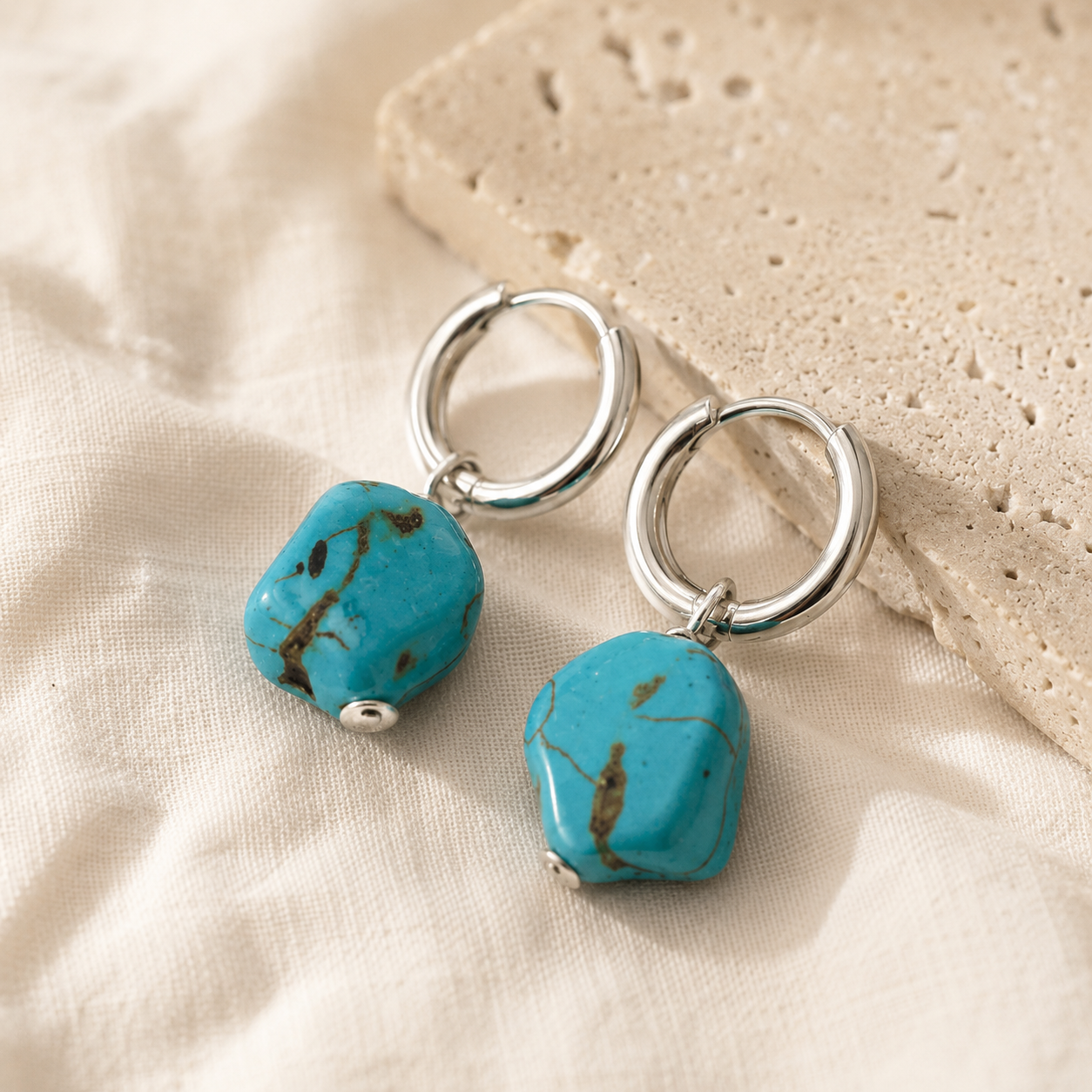 Turquoise Hoop Drop Earrings