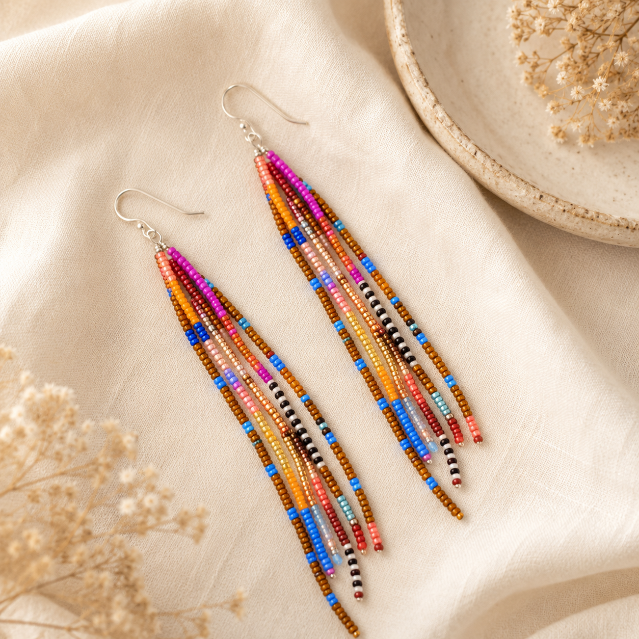 Colorful Boho Beaded Tassel Earrings
