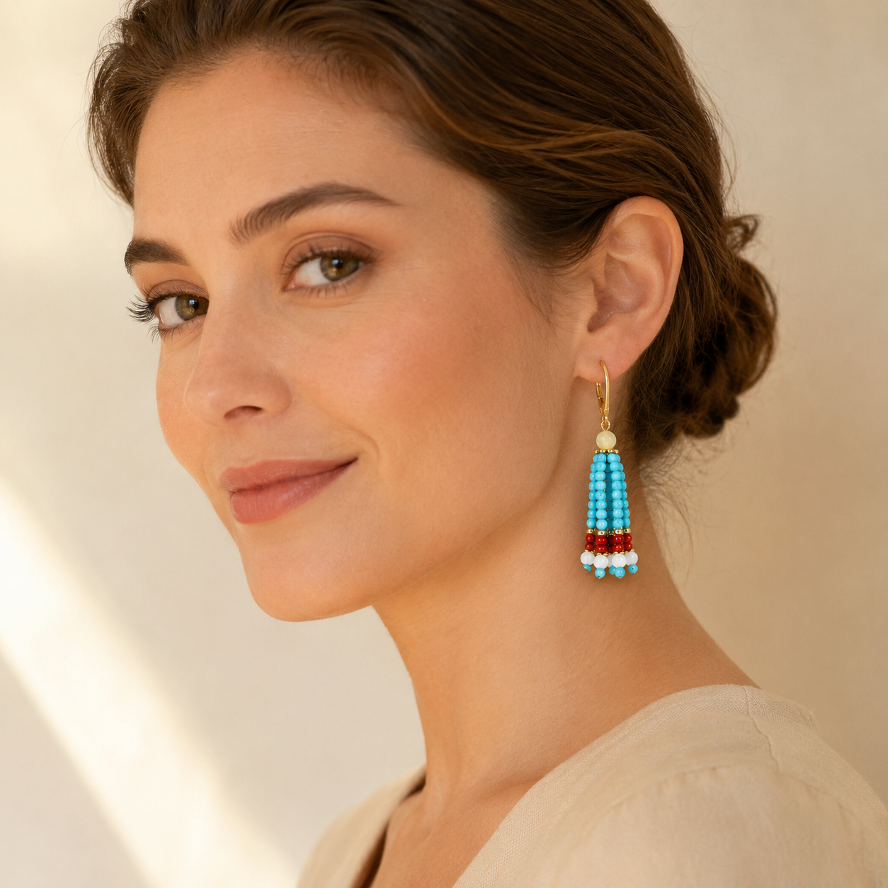 Turquoise & Shell Tassel Earrings