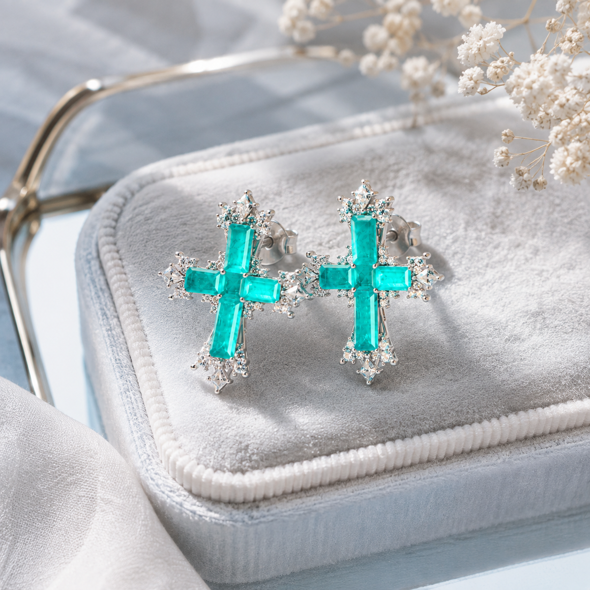 Paraiba Cross Stud Earrings