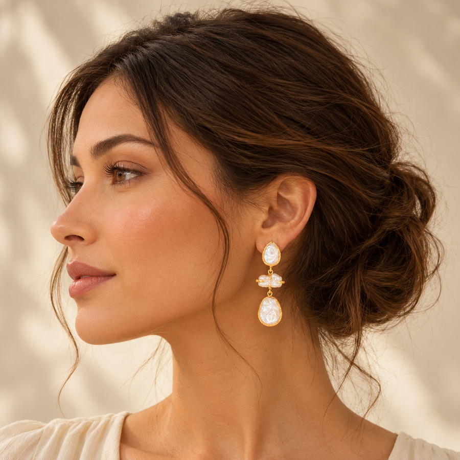Gold Baroque Freshwater Pearl Earrings