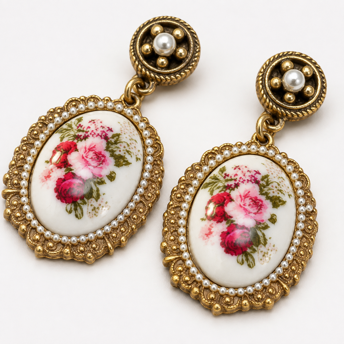 Vintage Rose Pendant Earrings