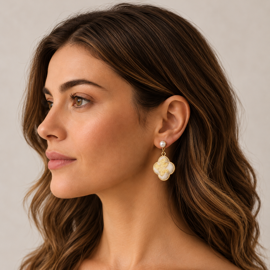 Brocade Clover Pearl Earrings