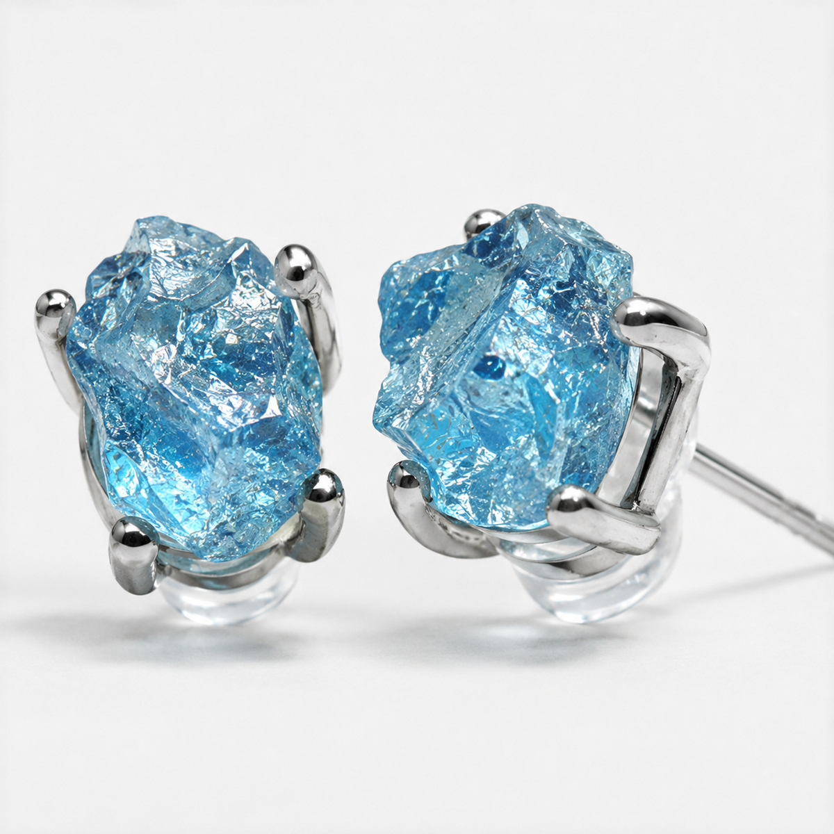 Natural Raw Aquamarine S925 Sterling Silver Stud Earrings