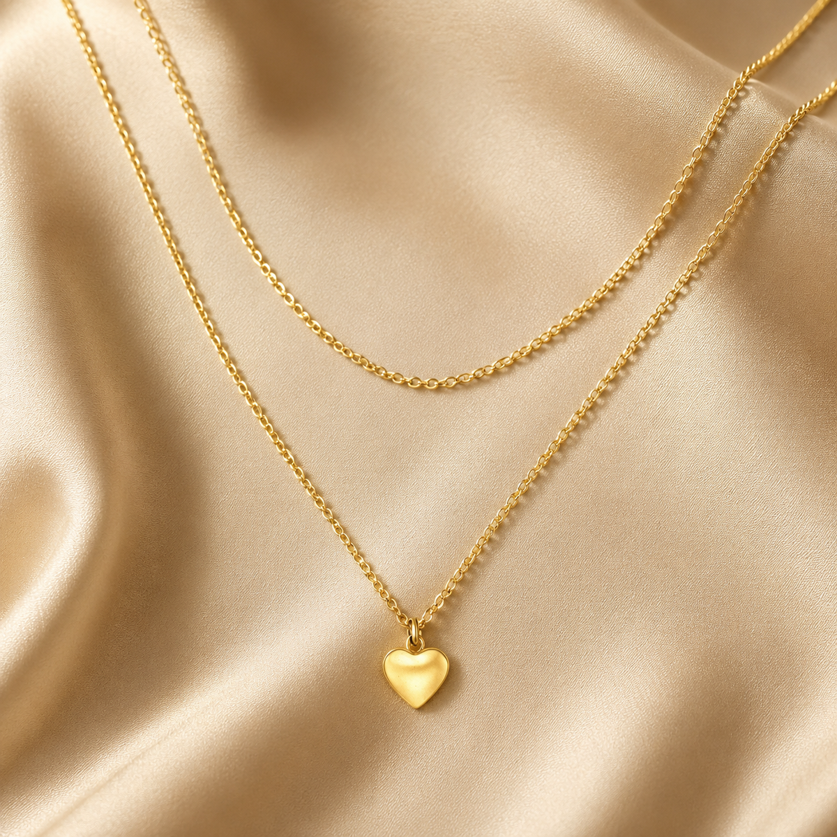 Layered Choker with Puffed Heart Pendant Necklace