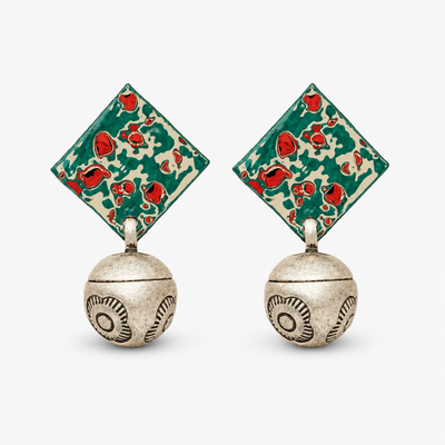 Antique Silver Lacquer Bell Earrings
