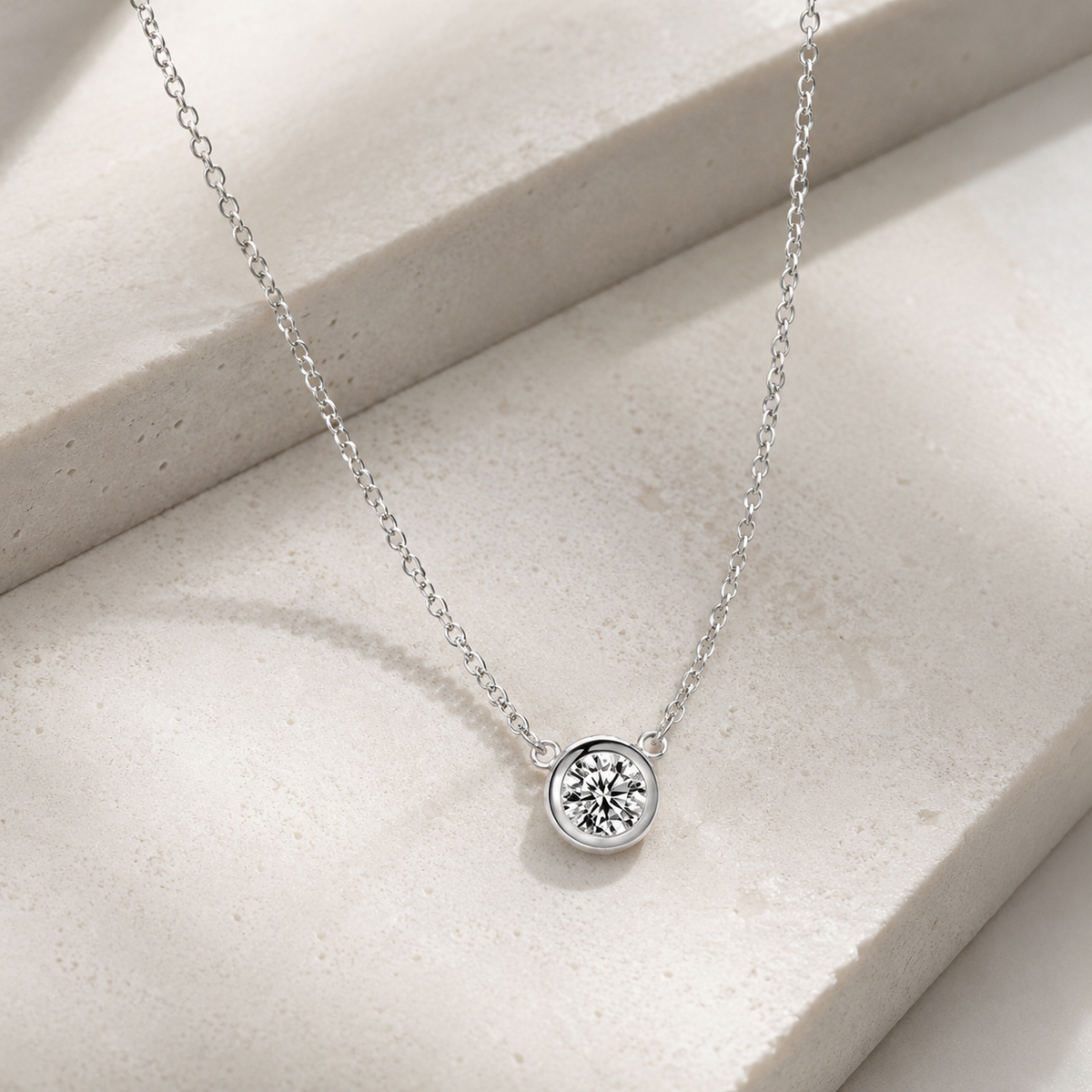 Dainty CZ Bezel Pendant Necklace