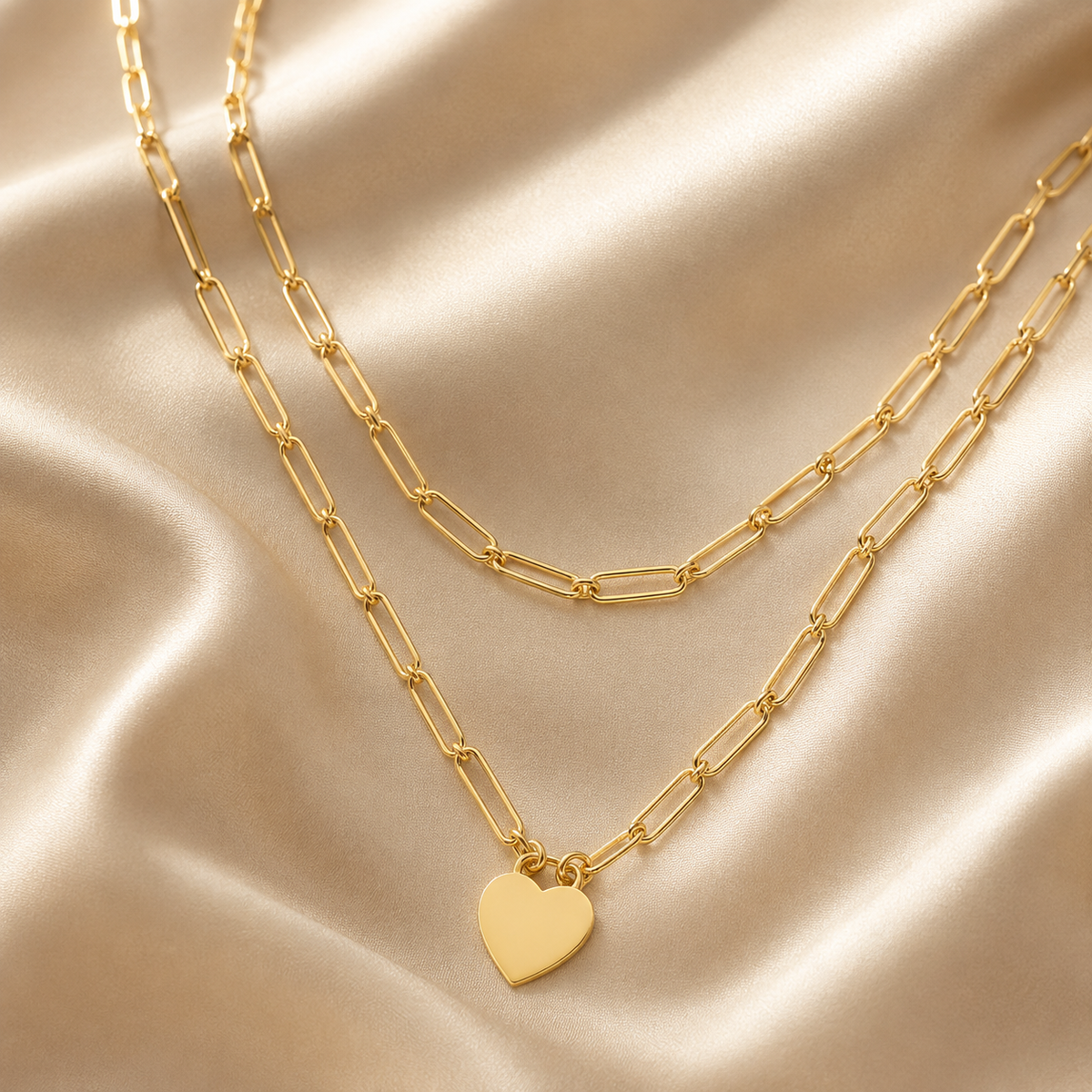 Layered Paperclip Heart Necklace