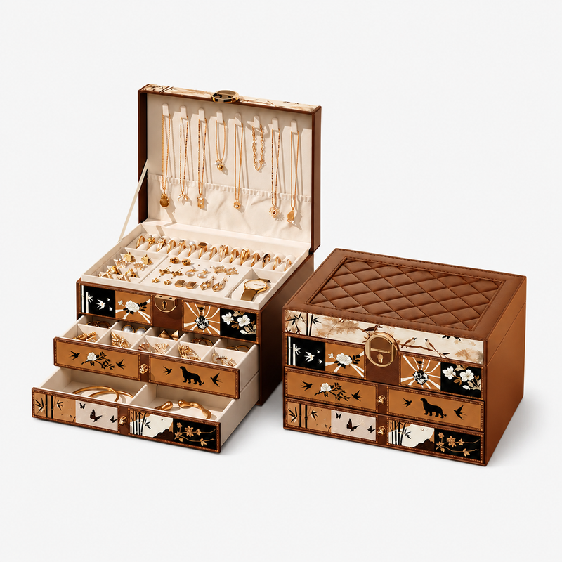 Luxury Quilted Jewelry Organizer – Vintage Multi-Layer Jewelry Box for Women