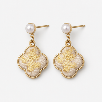 Brocade Clover Pearl Earrings
