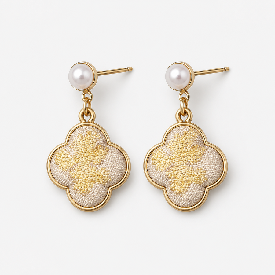 Brocade Clover Pearl Earrings