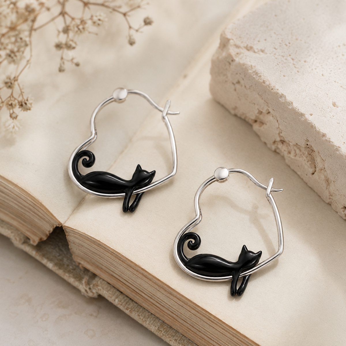 Enamel Cat Hoop Earrings