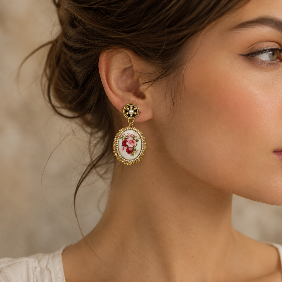 Vintage Rose Pendant Earrings