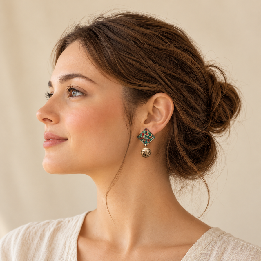 Antique Silver Lacquer Bell Earrings