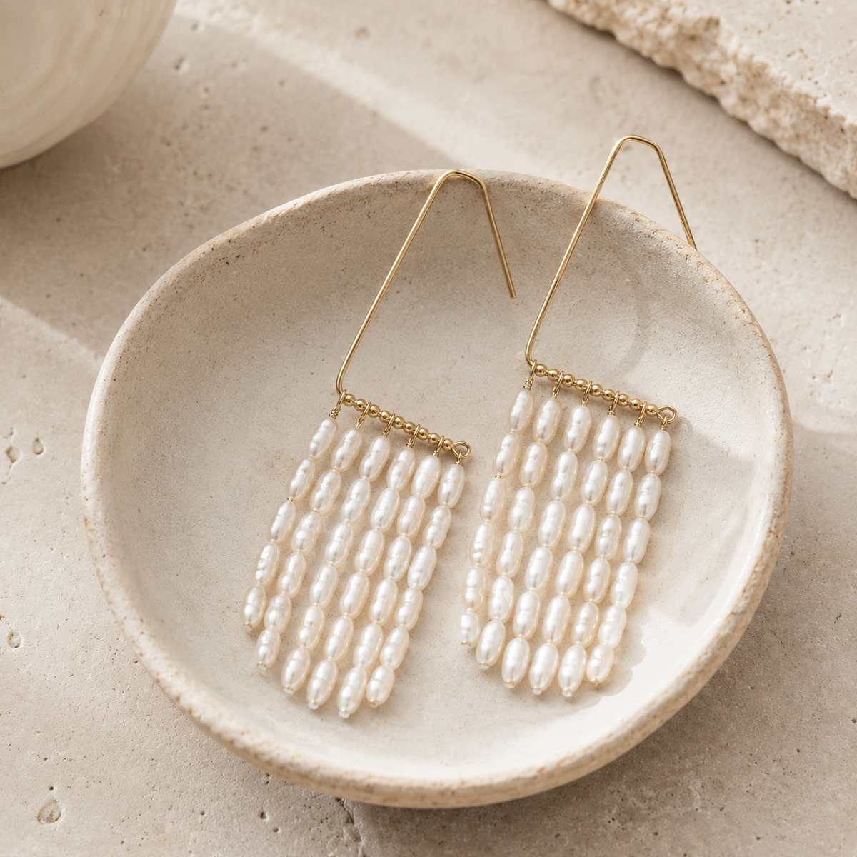 Natural Pearl Statement Tassel Earrings