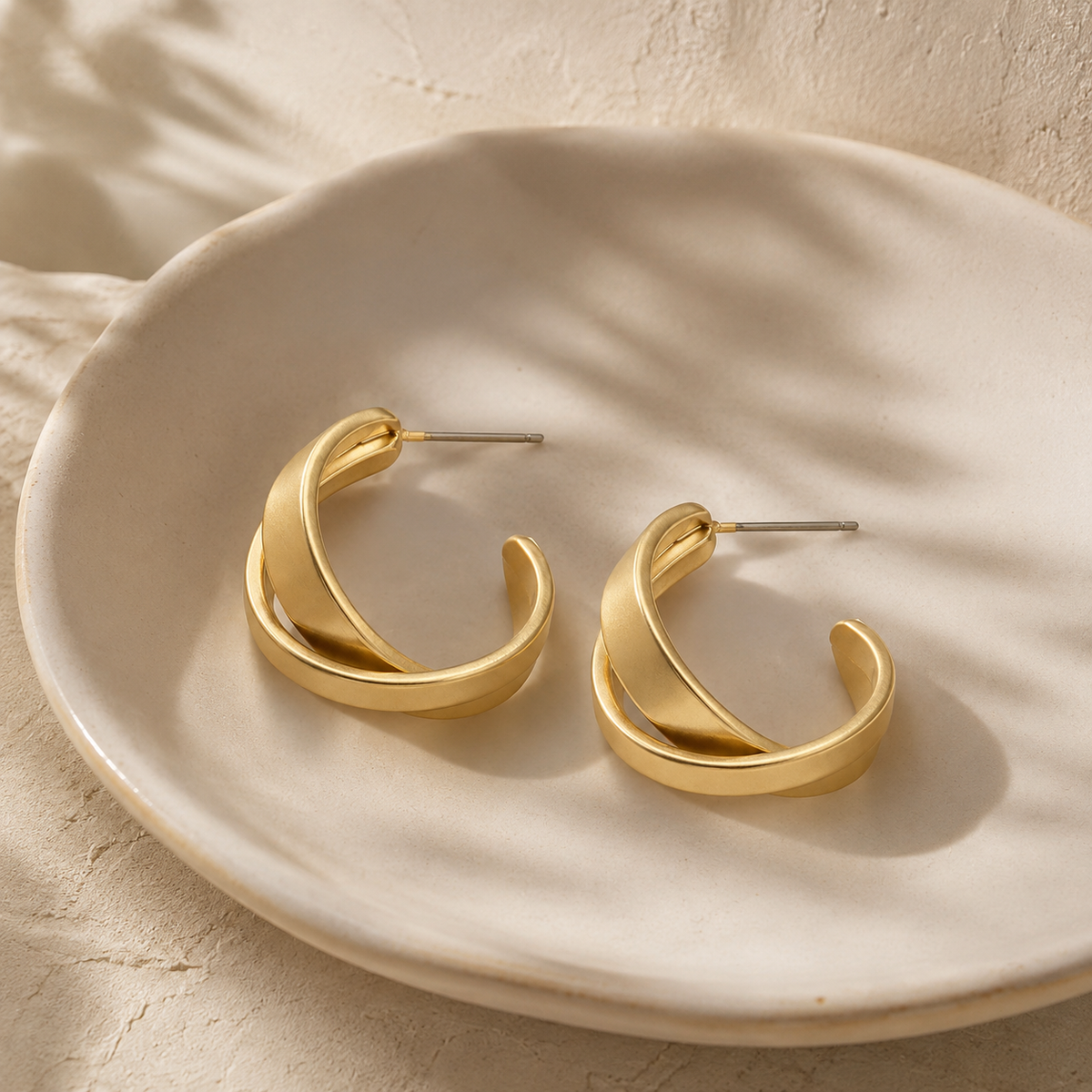 Gold Twist Cross Stud Earrings