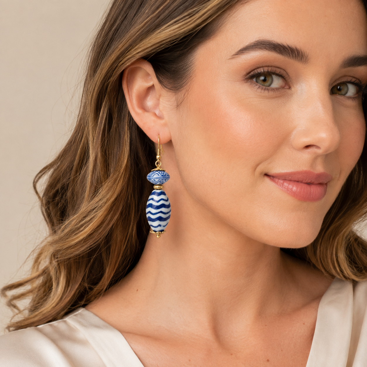 Blue White Porcelain Drop Earrings