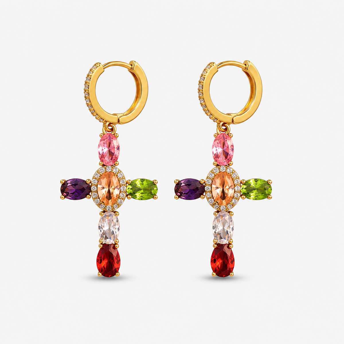 Rainbow CZ Cross Earrings