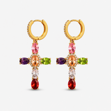 Rainbow CZ Cross Earrings