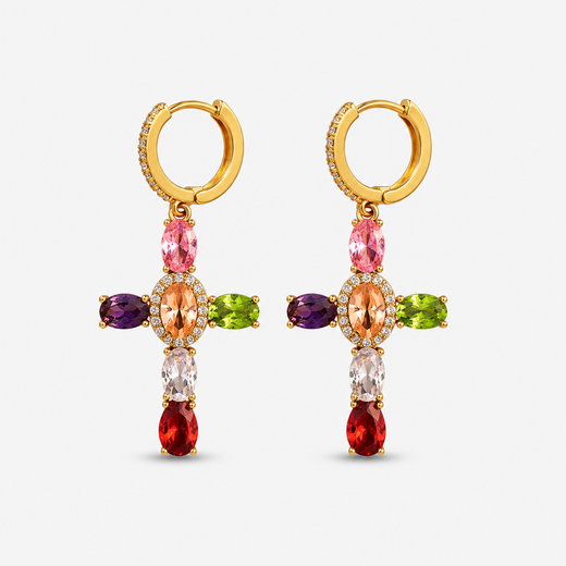 Rainbow CZ Cross Earrings