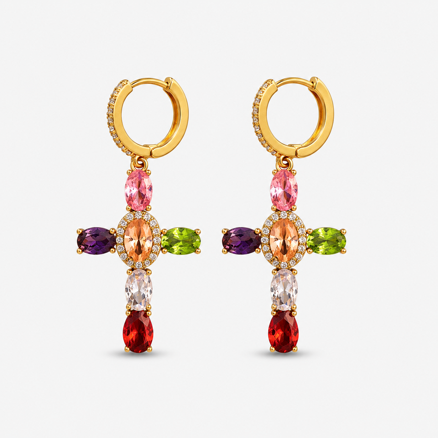 Multicolor Cubic Zirconia Cross Earring