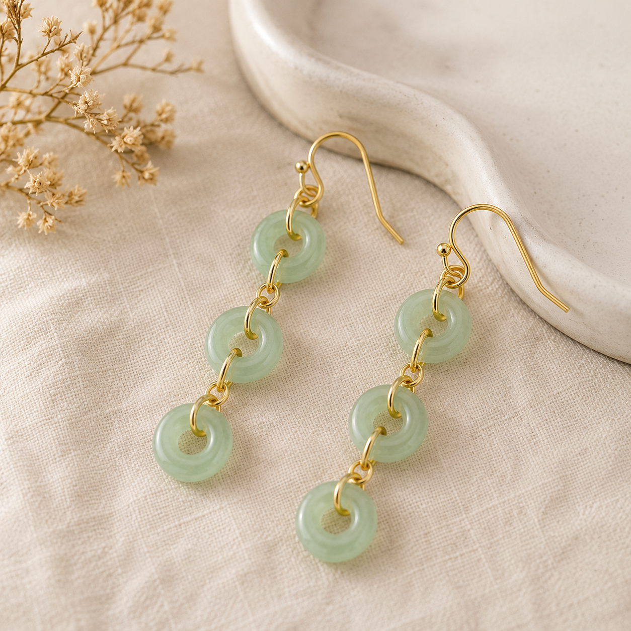 Jade Ring Tassel Earrings