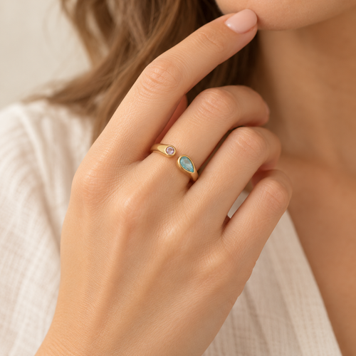 18K Gold-Plated Double Birthstone Ring