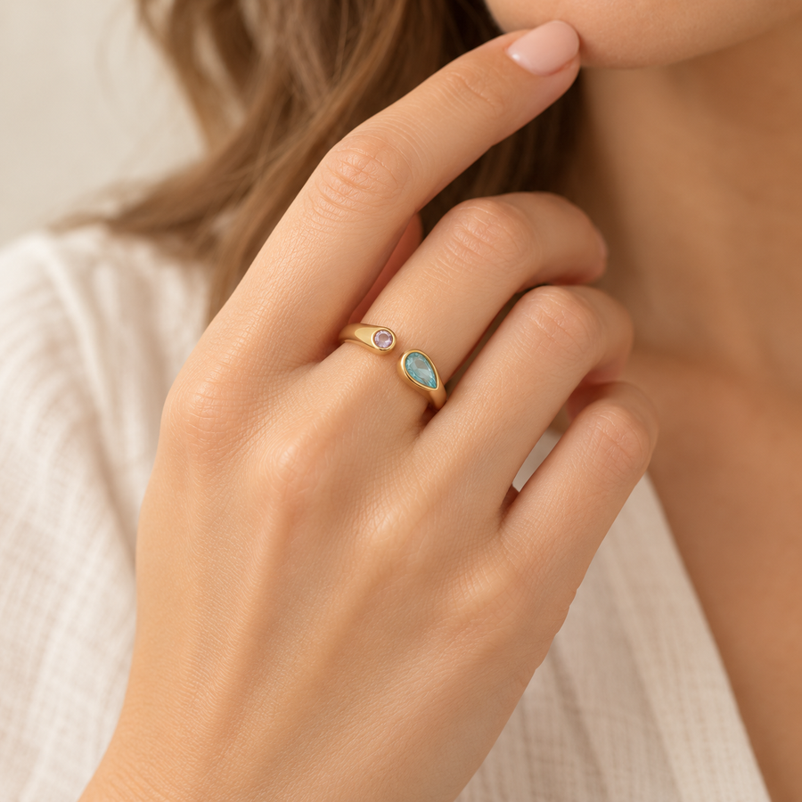 18K Gold-Plated Double Birthstone Ring