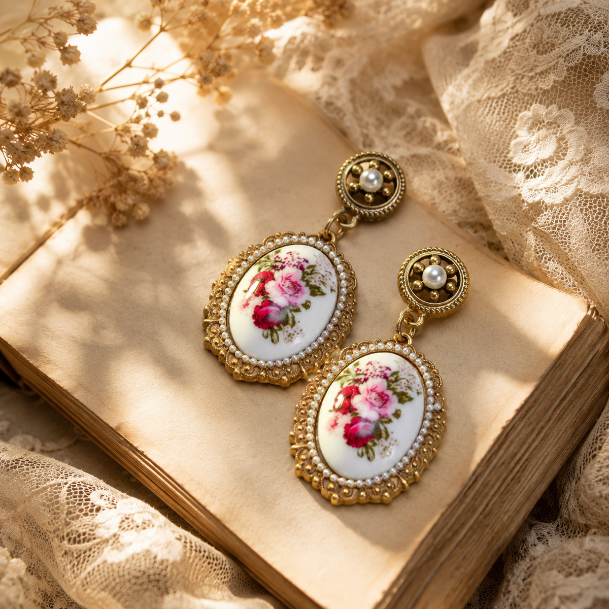 Vintage Rose Pendant Earrings