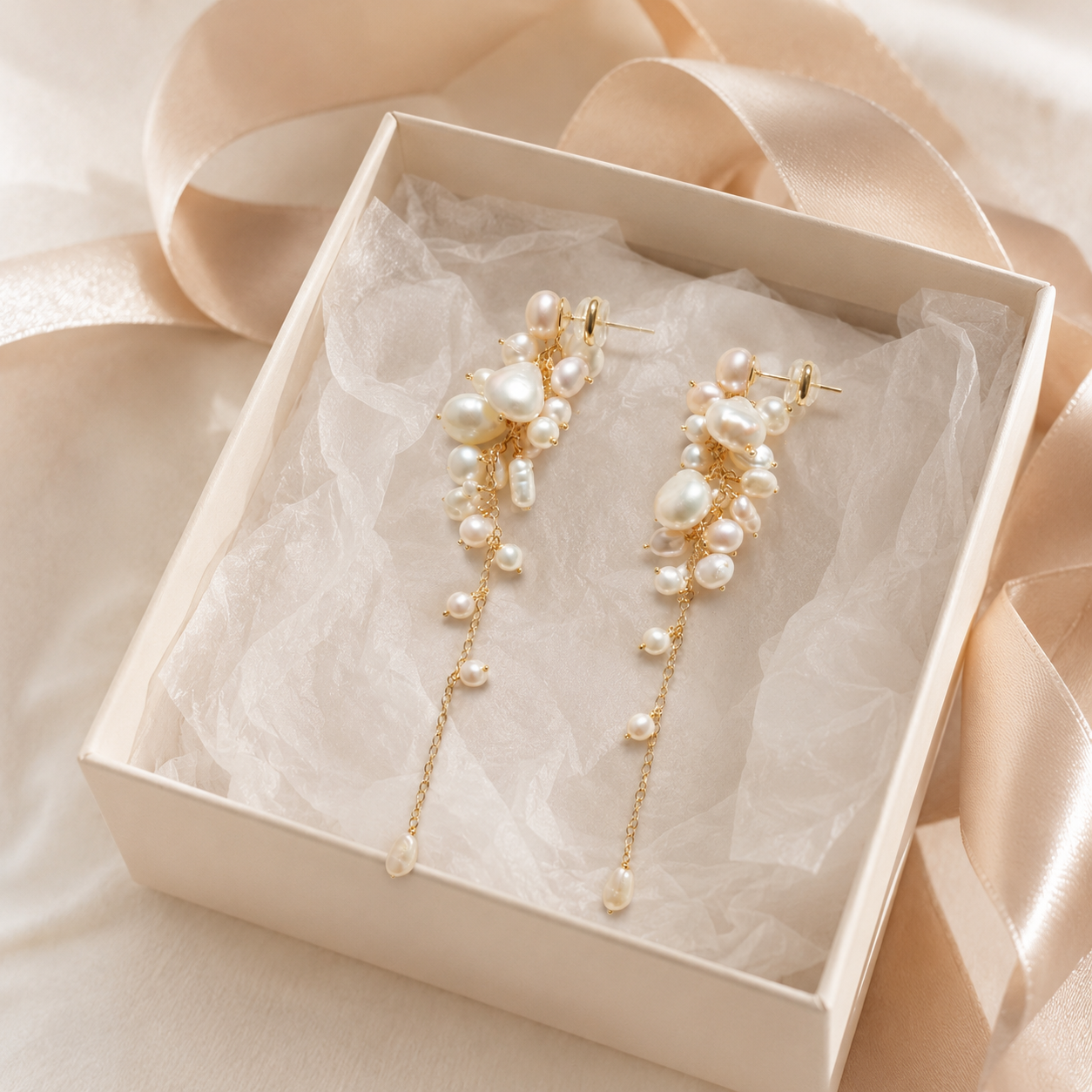 Gold Freshwater Pearl Cascade Earrings