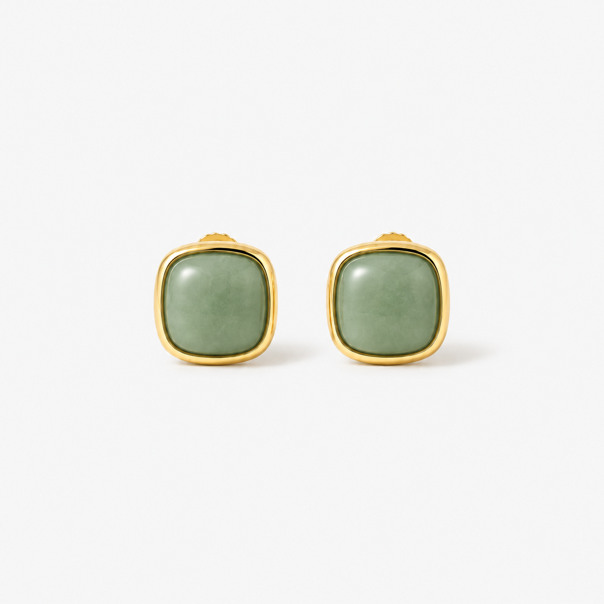 Green Jade Square Stud Earrings