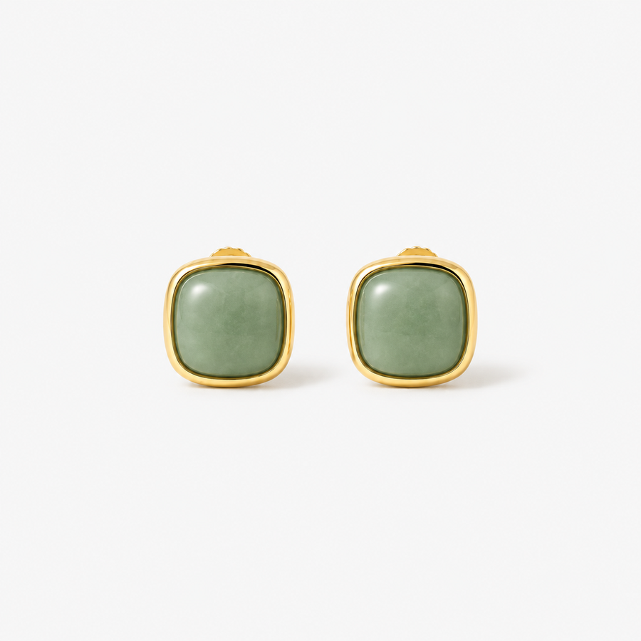 Green Jade Square Stud Earrings