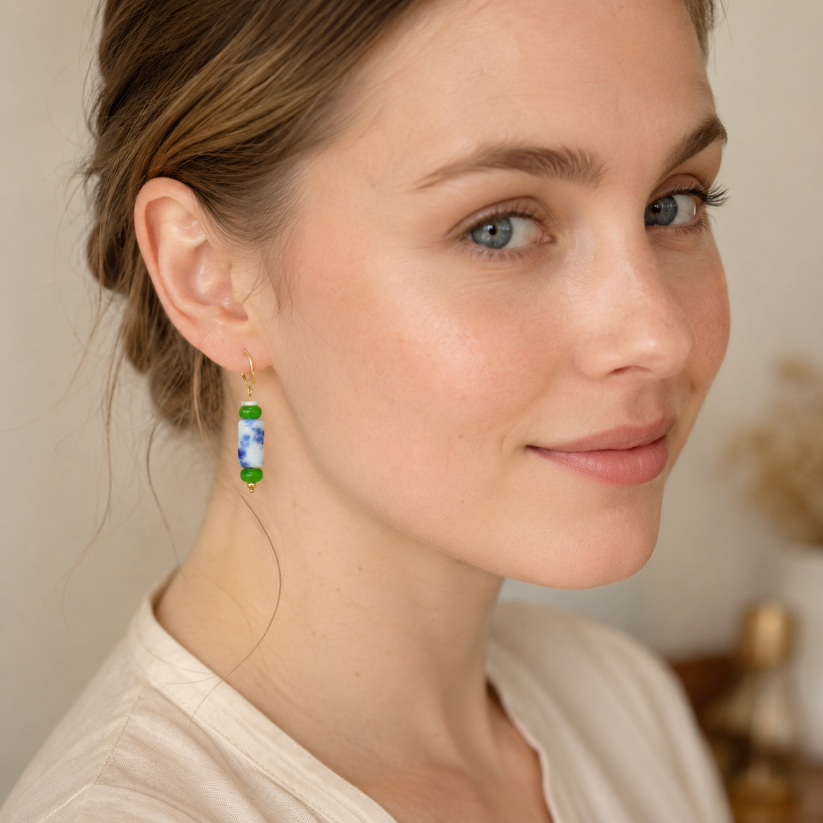 Handmade Blue White Porcelain Earrings