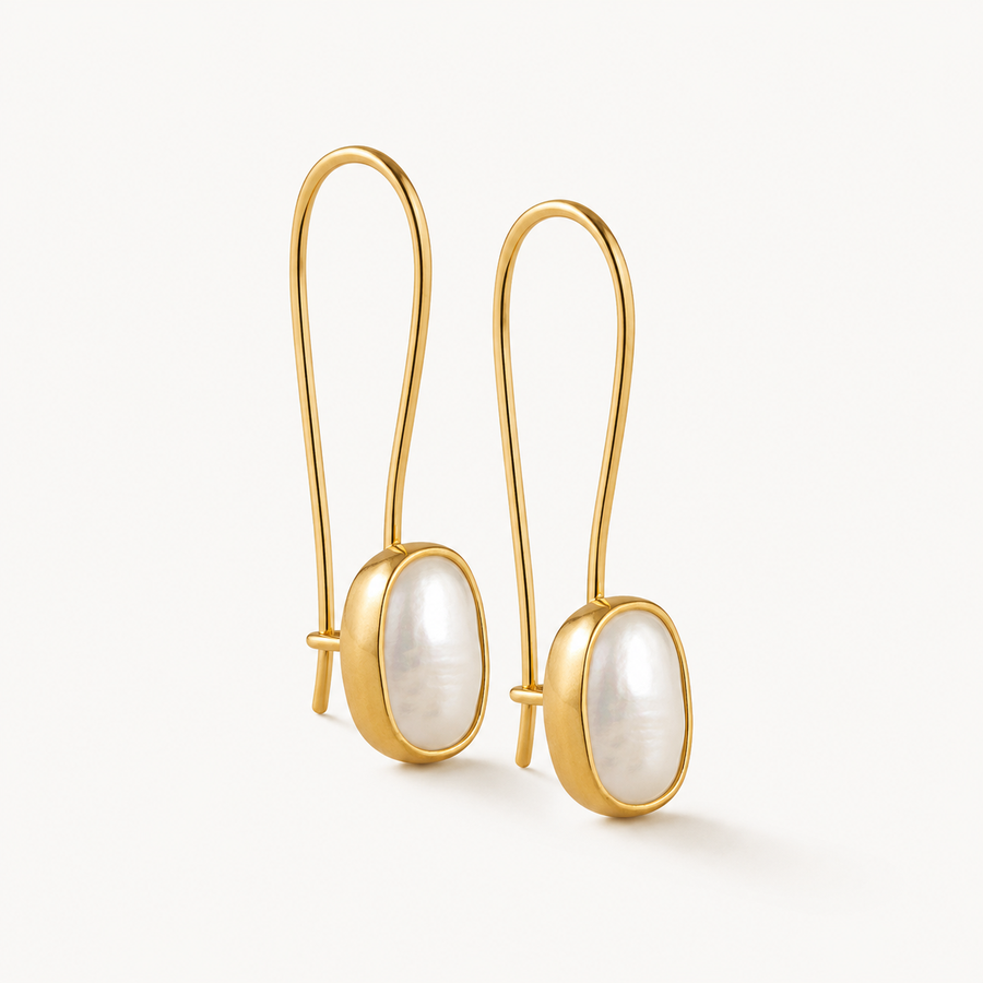 TEWIKY Freshwater Pearl Bezel Drop Earrings – Sterling Silver