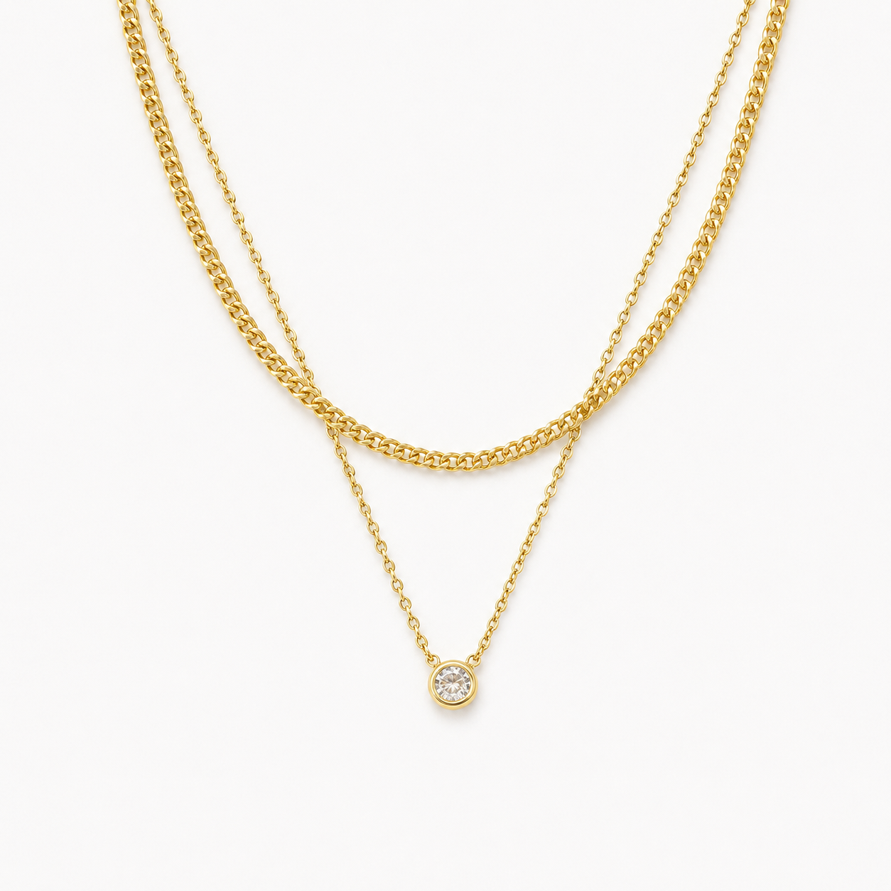 Layered CZ Cuban Chain Necklace