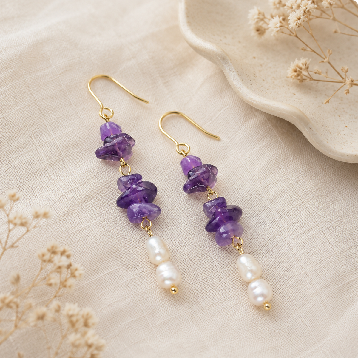 Lavender Pearl Tassel Earrings