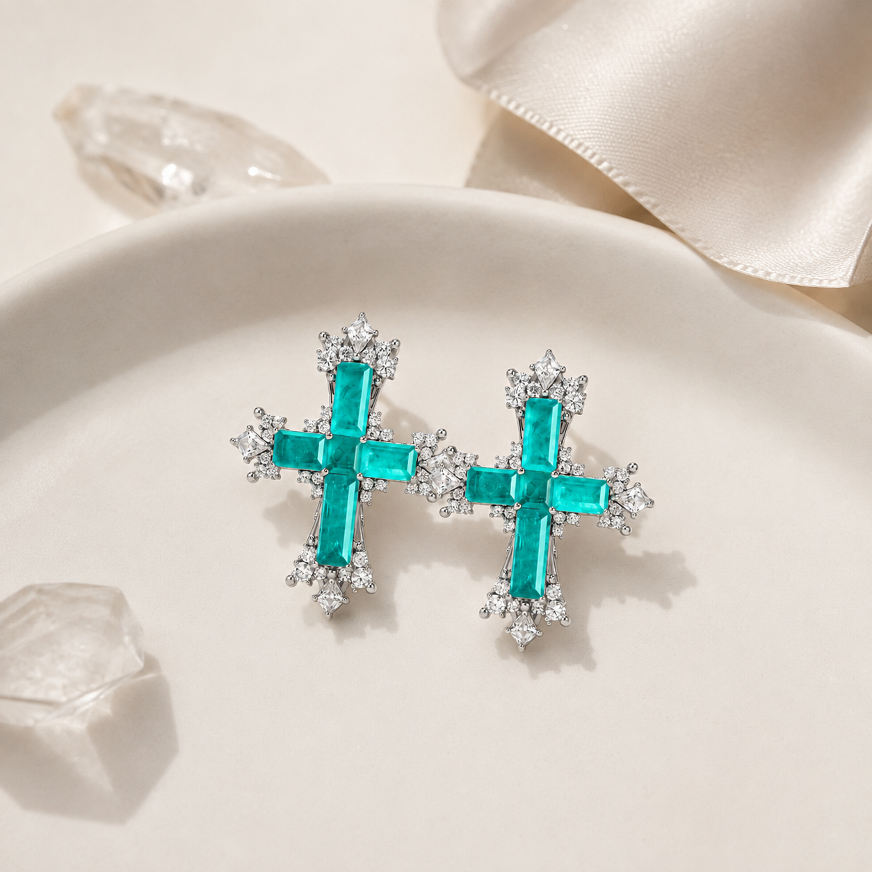 Paraiba Cross Stud Earrings