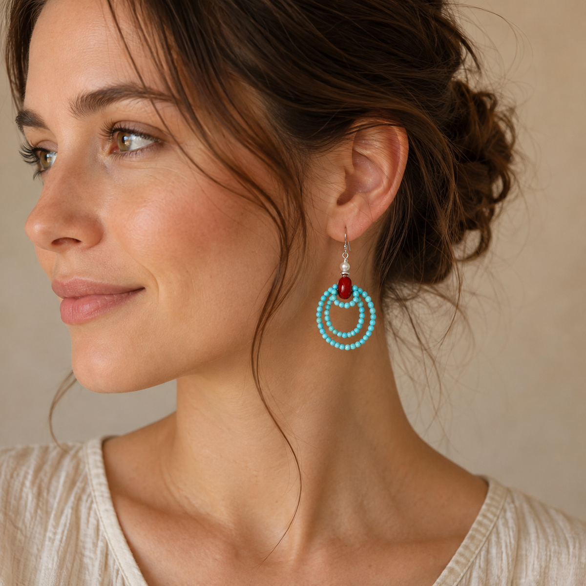 Namtso Turquoise Red Agate Earrings