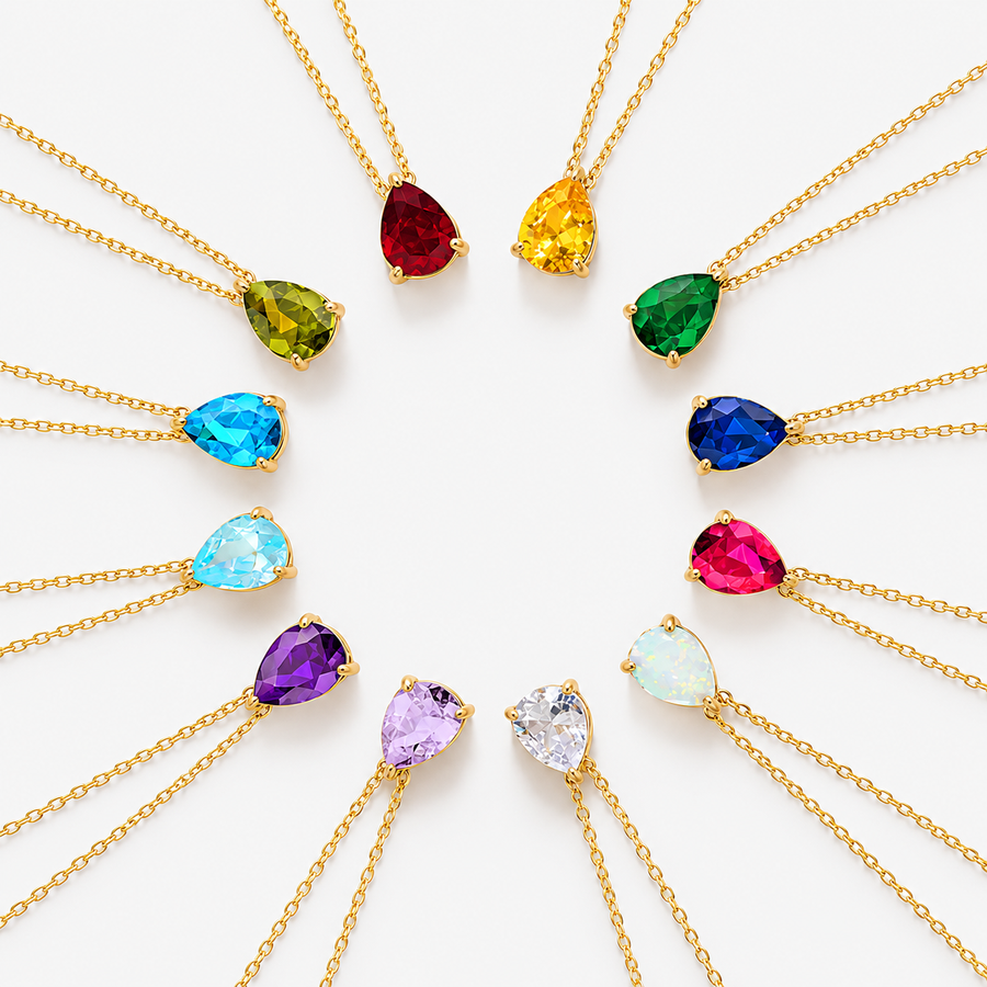 Teardrop Birthstone CZ Necklace