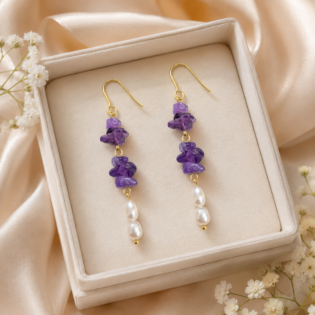 Lavender Pearl Tassel Earrings