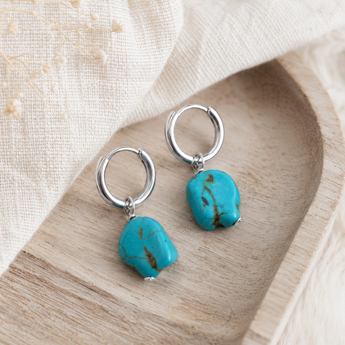 Turquoise Hoop Drop Earrings