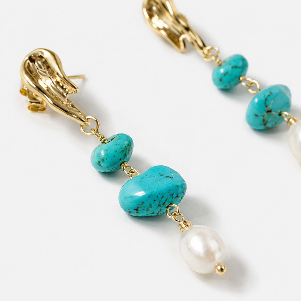 Turquoise & Baroque Pearl Drop Earrings