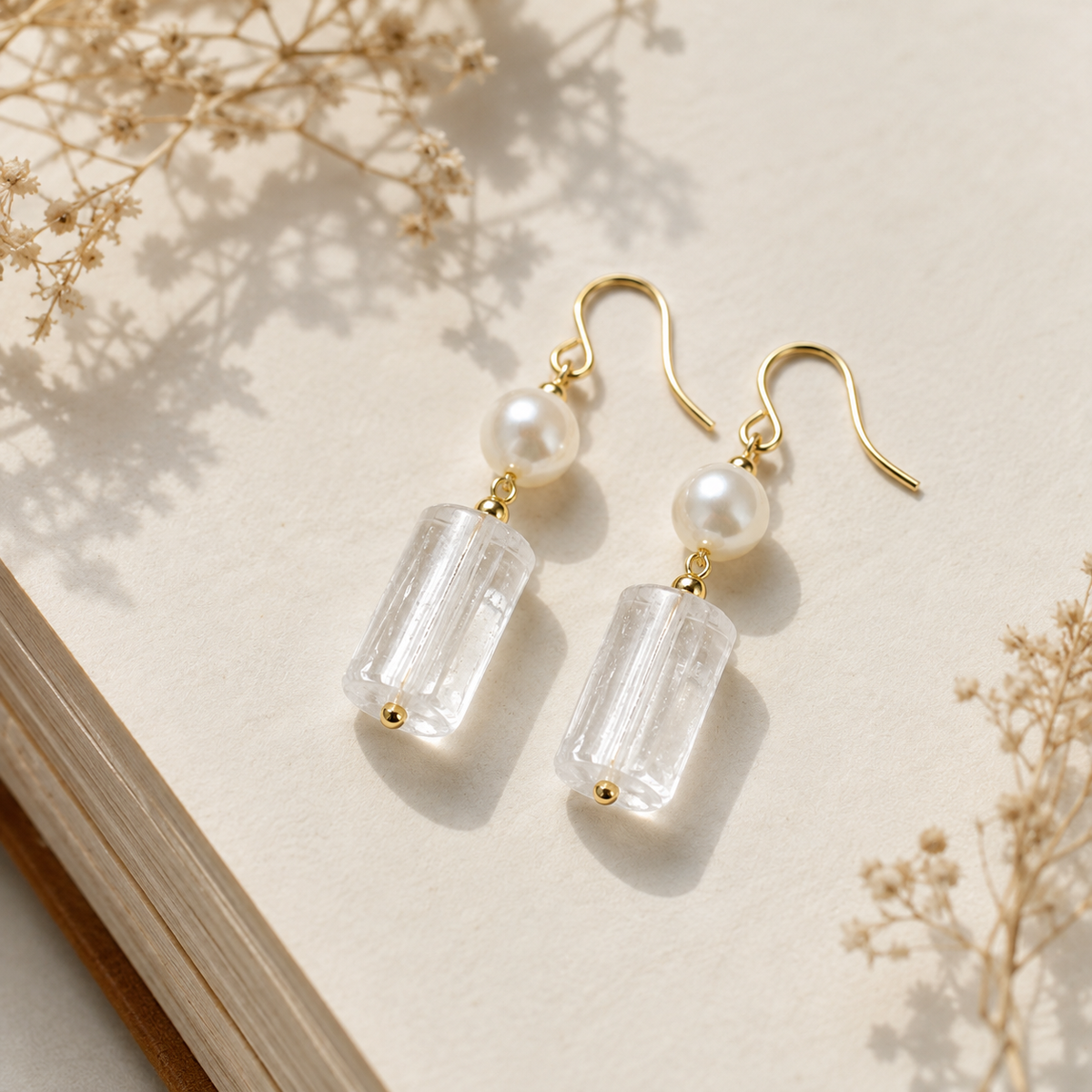 Natural Clear Quartz Freshwater Pearl Earrings