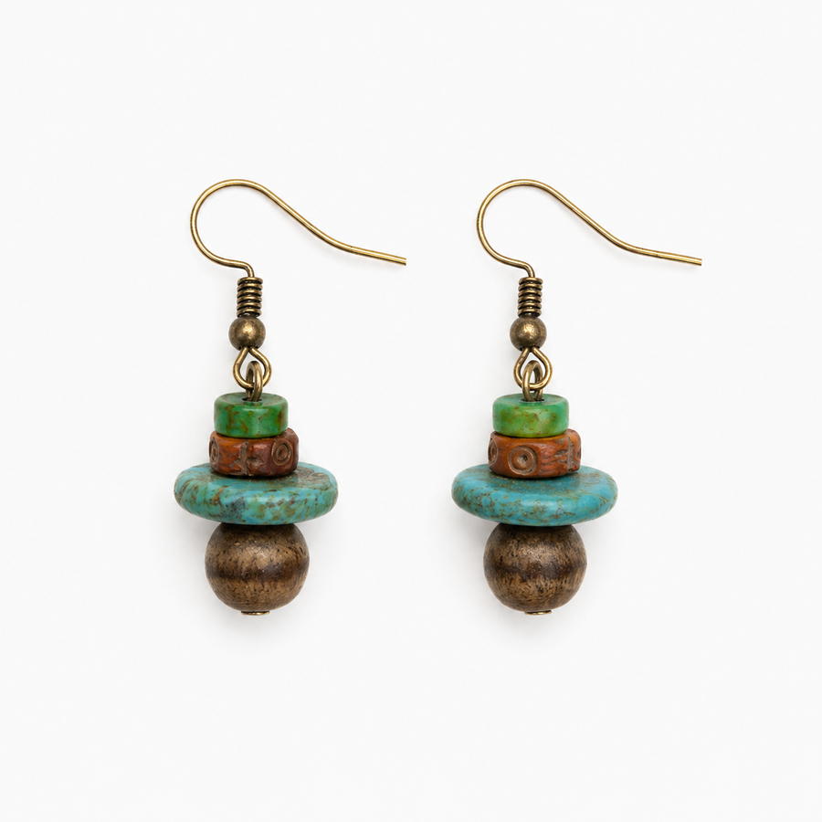 Tibetan Green Stone Bead Earrings