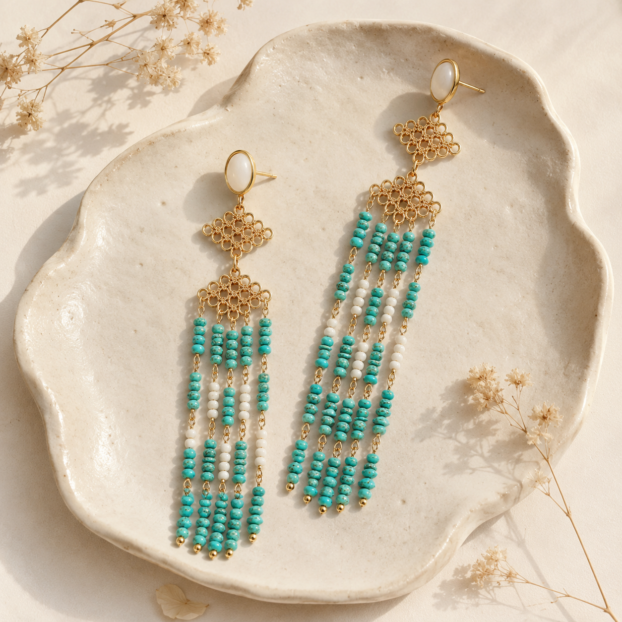 Turquoise Chip Tassel Earrings